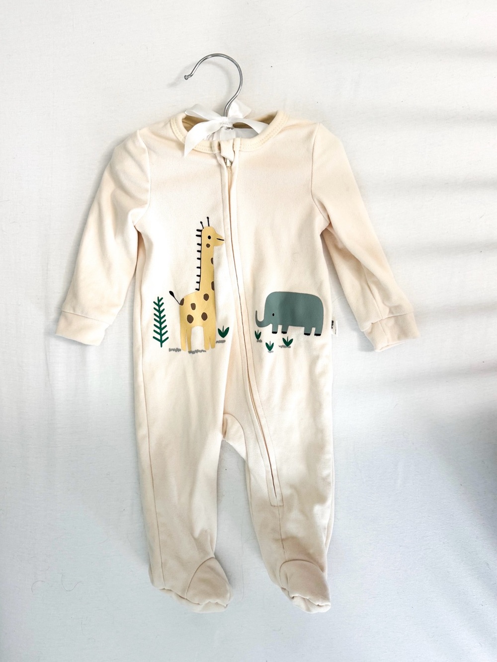 Cream Animal Print Zippered One-Piece Sleepwear for Kids